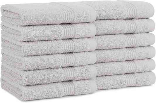 Arkwright Bath Washcloths 12 Pack - Super Soft 100% Cotton, 600 GSM Quick Dry & Absorbent, Luxury Face & Body Wash Cloth Towels for Hotels, Spa, and Vacation Rentals, Titanium Grey