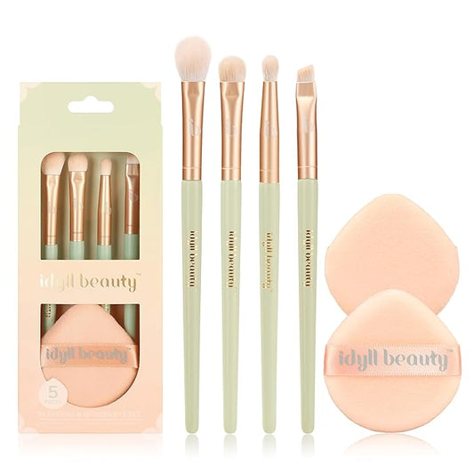 Makeup Brush Set Eyeshadow 5 Pcs, Eye Shadow Brushes for Women With Powder Puff, Fluffy Blending Brush, Crease, Eyeliner Brush Professional, Makeup Artist Set, Vegan & Cruelty Free