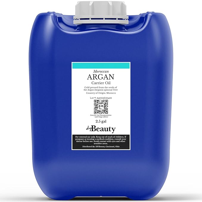 Bulk Argan Oil - Large 2.5 Gallon Jerrican - Natural, Cold Pressed, 100 Percent Pure Argan Oil for Homemade Hair, Face and Skin Products - Light Aceite de Argan Carrier Oil