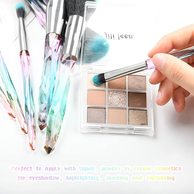 Makeup Brushes Crystal Handle Set, Tenmon 10 PCS Crystal Transparent Handle Kabuki Powder Foundation Brush Concealer Eye Shadow Eyeliner Eyebrow Brush (Green)