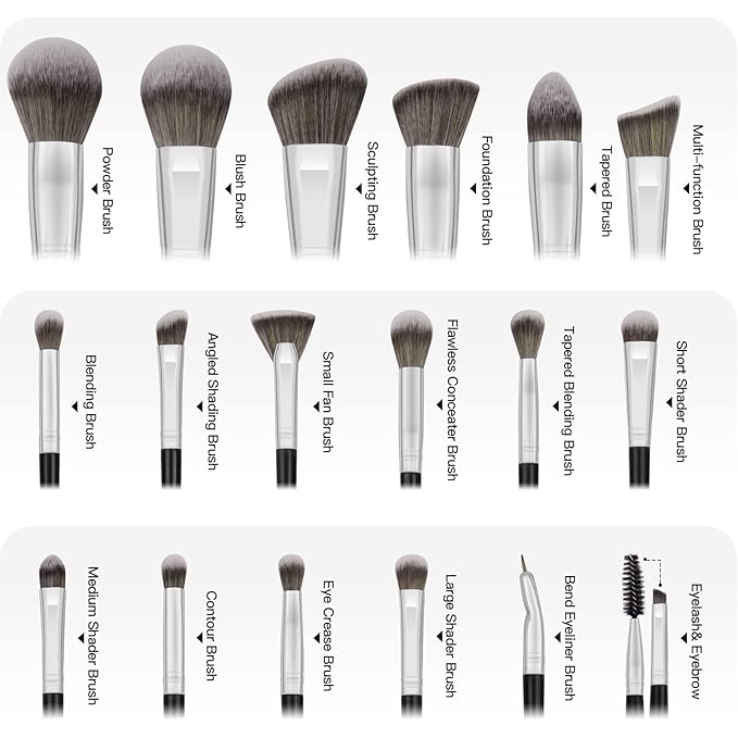 Makeup Brushes with Case, MAANGE 18 Pcs Professional Makeup Brush Set Premium Synthetic Face Kabuki Brush Kit Foundation Blush Powder Eyeshadow Brushes Set Christmas Gift (BlackSliver)
