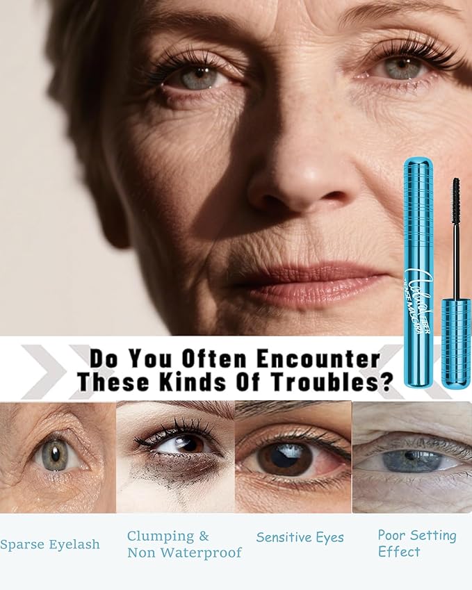 Mascara for Older Women 60 Plus,Waterproof Mascara for Seniors with Thinning Lashes, Volumizing Hypoallergenic Black Mascaras Volume and Length for Sensitive Eyes, Smudge-proof Long Lasting