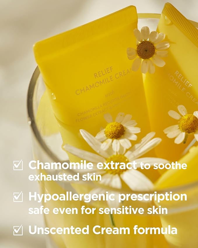 Relief Chamomile Cream - Hydrating Gel Face Moisturizer for Oily Skin - Chamomile Extract and Hyaluronic Acid - Hypoallergenic Vegan Face Cream - Lightweight Gel, 3 fl.oz.