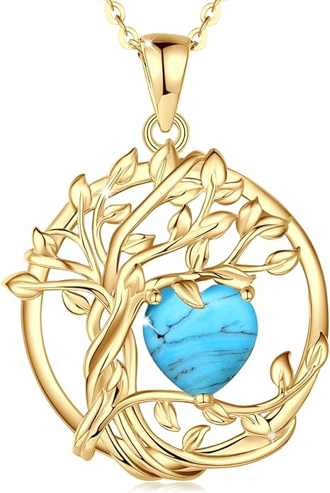 FANCIME Tree of life Birthstone necklace Sterling Silver Pendant Birthstone Necklace Gemstone Anniversary Birthday Jewelry Christmas Gifts for Mom Her Wife