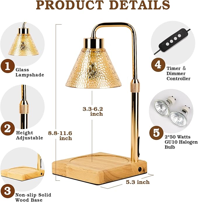 Modern Candle Warmer Lamp, Dimmable Candle Lamp Warmer with Timer, Birthday Gifts for Women Who Have Everything, for Mom, Adjustable Men's Candle Lamp, Cozy Living Room Bedroom Decor