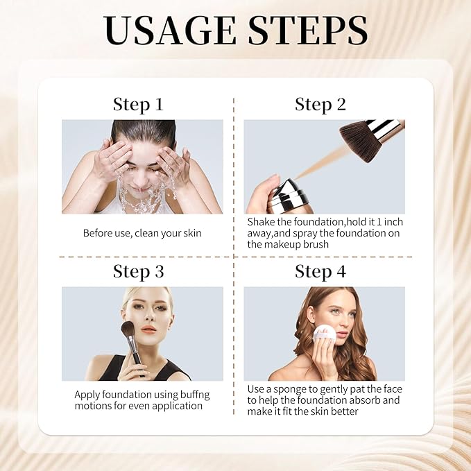 Airbrush Foundation Spray,Silk Flawless Airbrush Makeup,Buildable Coverage Foundation for Older Women,Teenagers,Middle-aged,Waterproof base de maquillaje (01 Natural/Warm Porcelain)