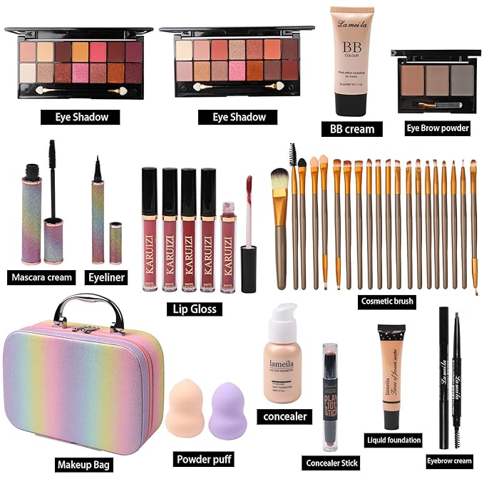 All In One Makeup Set,makeup set for girls,Makeup Gift Set for Women & Girls,Make up Cosmetic Storage,Rainbow Gift Cosmetic Case
