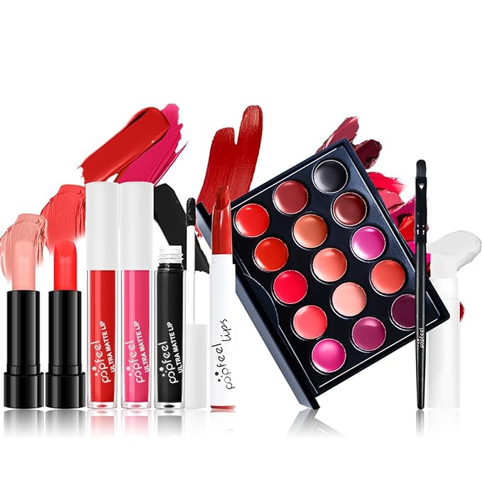 Lip Makeup Kits for Women, Lip Makeup Set for Beginners, Christmas Day Gifts for Women Girls, Lip Cosmetics Essential Bundle Include Lipstick Palette,Lip Brush