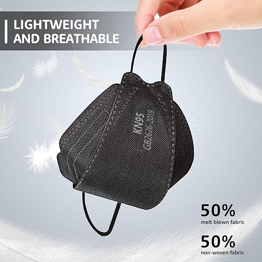 HIWUP KN95 Face Masks 50 Pack, Breathable Comfortable and Disposable KN95 Mask, Black