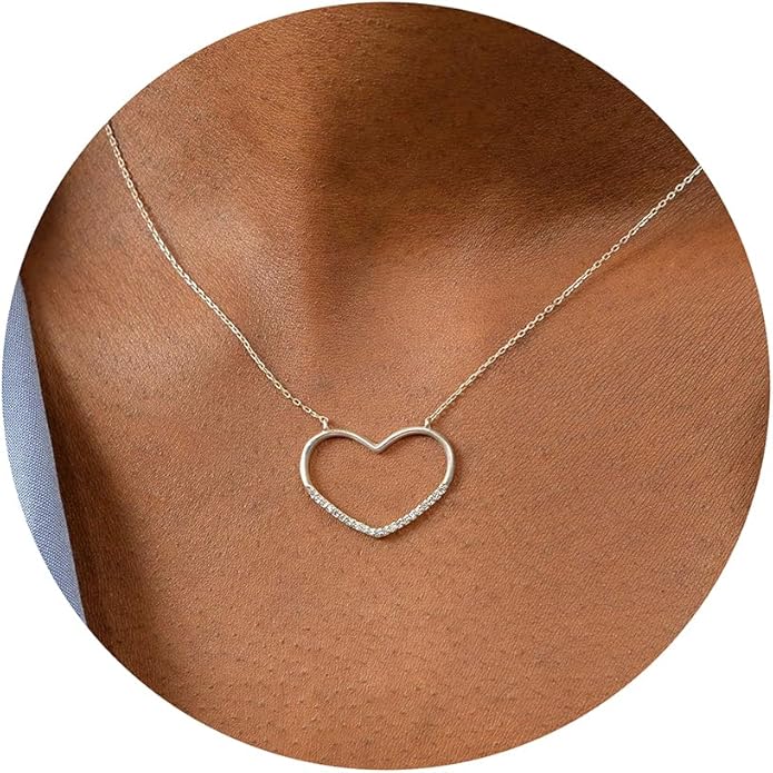 Dainty Gold Heart Necklace for Women - 14K Gold/Silver Plated Cute Heart Handmade Disc Circle Bee Choker Adjustable Necklace for Women Trendy Jewelry