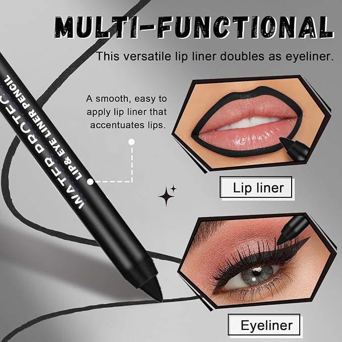 CAHIUYOA Black Matte Lipstick Lip Liner Set,Double Head Liquid Lipstick Lip Gloss Long Lasting Smudge Proof Black Lip Liner and Lipstick Set for Halloween Goth Cosplay Makeup