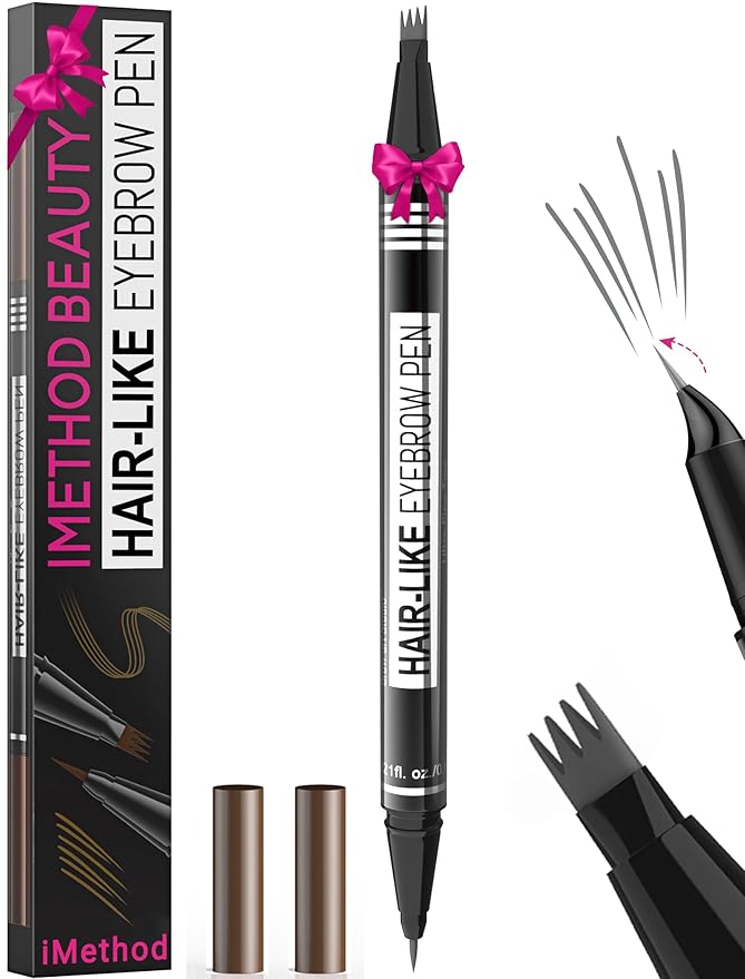 iMethod Microblading Eyebrow Pen - Eyebrow Pencil Magical 2-in-1 Dual-Ended Eye Brow Pencils for Women with 4-Fork-Tip & Precise Brush-Tip Create Natural Hair-Like Brows, Last All-Day, Grey