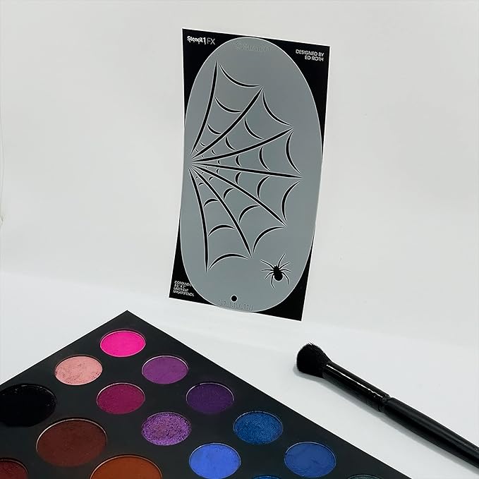 Stencil1FX - Spiderweb and Spider Eye Makeup Stencil for Costumes, Dress Up, Halloween, Cosplay, Arts, Face Painting, Witches, Vampires
