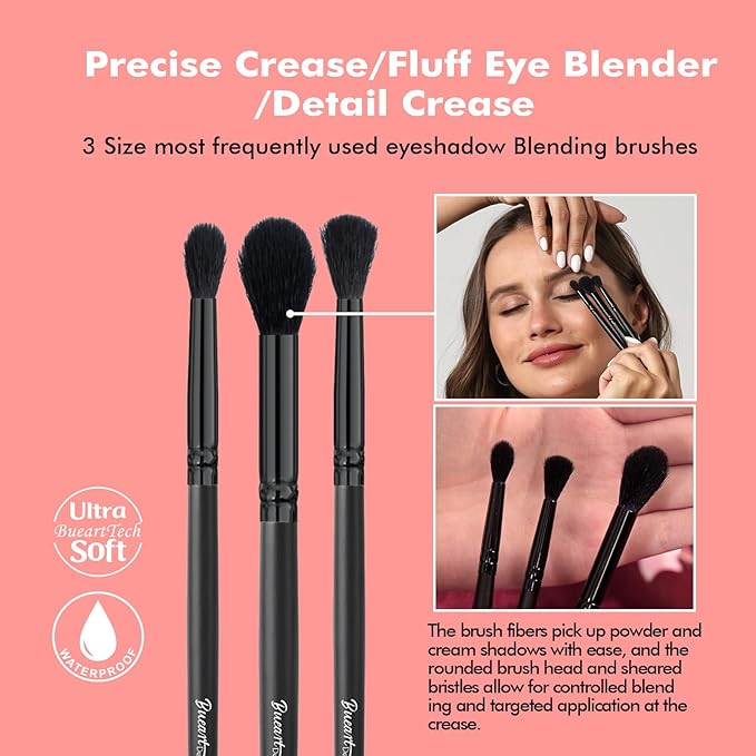 Bueart Design Eyeshadow Blending Brush Set with Soft Hair for Detail Crease,Precise Crease Blending, Fluffy Eye Blender Brush blends eyeshadow with ease M15