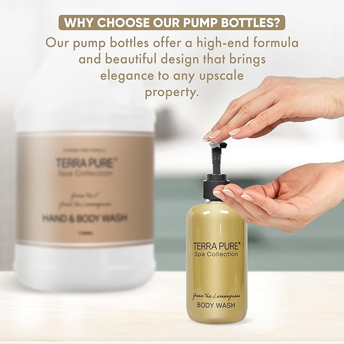 Spa Collection Gallon & Dispenser Set | 1-Shoppe Amenities Kit | Shampoo, Conditioner, Body Wash | Refillable 10.14 oz Pump Bottles