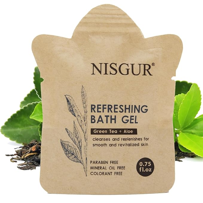 Bulk Travel Size Body Wash 0.75 oz 100 Pack Non Plastic Hotel Bath Gel Kraft Paper Pouch Travel Shower Gel Aloe and Green Tea Extract Infused Hotel Supplies and Toiletries for Guest