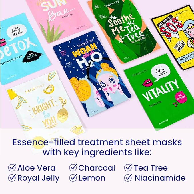 FACETORY K Beauty Face Mask Skin Care - BEST OF 7 COLLECTION Sheet Mask Set | Natural Premium Korean Face Mask For All Skin Types - No Sulfates No Parabens (7 pc)
