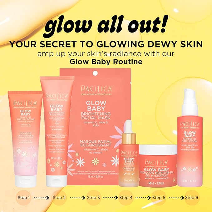 Pacifica Beauty Glow Baby Brightening Face Wash Set, Skincare, Face Cleanser, Exfoliator, AHA, Even Skin Tone, VItamin C, Vanilla, Sulfate and Paraben Free, Vegan, 5 fl oz Each (Set of 2)