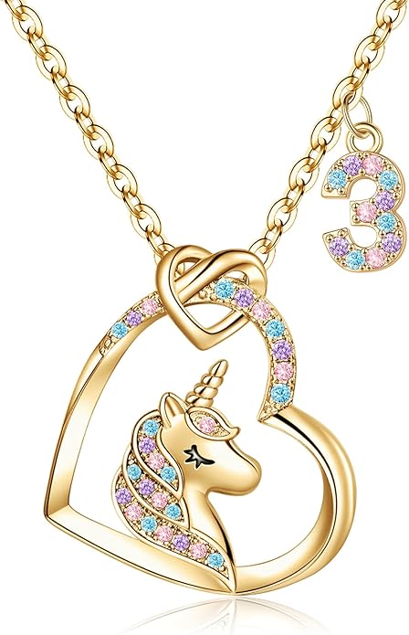 Hidepoo Birthday Unicorns Gifts for Girls - Unicorn Necklace Birthday Gift for 3-16 Year Old Girl Colorful CZ Heart Pendant Unicorn Necklace for Girls Gifts Jewelry