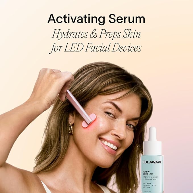 Solawave Renew Complex Red Light Therapy Activation Serum for Face & Neck | Pairs with LED Facial Wand Device | Hydrates & Plumps the Skin | Blue Tansy, Aloe Vera, Hyaluronic Acid (1 Oz)