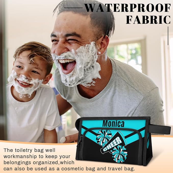 Custom-Makeup-Bag Personalized Travel Toiletry Bag Text Customized Cheer Makeup Bags Cosmetic Bags for Women With Divider & Handle Blue