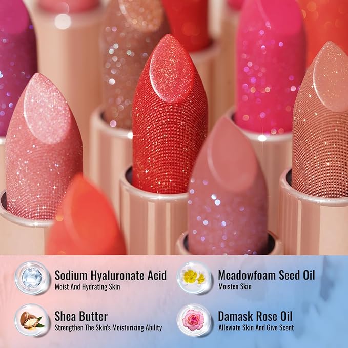 Oulac Moisturizing Pink Lipstick for Women - Tinted Lip Balm with Sparkle, Lightweight Lip Makeup, Mirror Design, Vegan & Gluten Free, PG05 Mystical