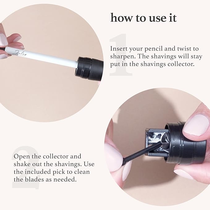 Julep Cosmetic Makeup Pencil Sharpener - Eyeliner, Lip Liner and Eyebrow Pencils - Compact Travel Friendly - Easy to Clean - Universal Sharpener for Wood and Plastic Pencils - German Made Steel