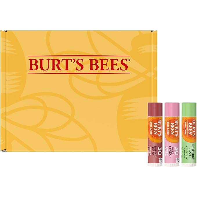 Burt's Bees Sun Care Lip Balm Pack, SPF 30 Tinted Lip Balm, Water-Resistant Moisturizer, Wild Peony, Sienna Rose, 3 Tubes, 0.15 oz.