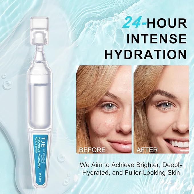 TJE Hyaluronic Acid Serum 5% for Face with Vitamin C | Ultra Hydrating Anti-Aging Serum | Moisturizer for Dry & Sensitive Skin | Pre-Makeup Skincare | Innovative Sterile Packaging -10PCS