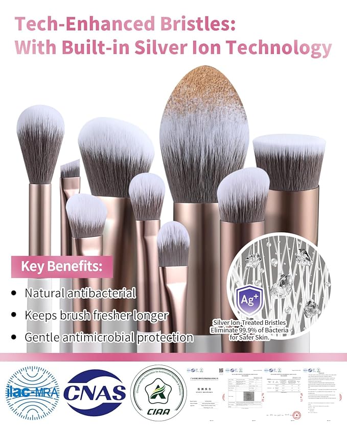 EIGSHOW Makeup Brushes Set, 15Pcs Professional Make Up Brush with Silver Ion Bristles for Foundation Powder Blush Highlighter Concealer Eyeshadow Eyeliner, Travel Gift Set (Champaign Gold)