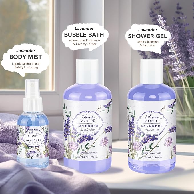 Lavender & Jasmine Scented Spa Gift Set for Women, Includes Body Lotion, Shower Gel, Salts, Bubble Bath, Body Mist, Soap, Bath Bombs