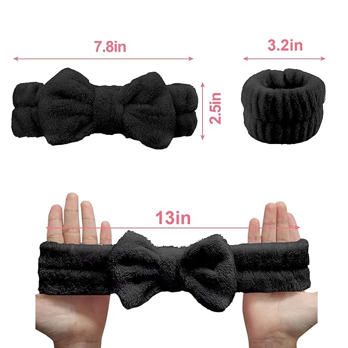 Makeup headband,spa Headband and Wristband Set,bubble Skincare Headbands with Wristbands and Hair Scrunchies Set for Skin Care Makeup Removal Shower (Black-6pcs)