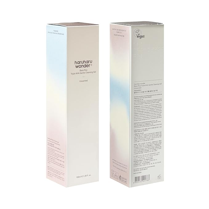 HARUHARU wonder Black Rice Triple AHA Gentle Cleansing Gel 3.38 fl oz, Hydrating Cleansing gel, Gentle exfoliating, Vegan, Travel essentials, Korean Skincare