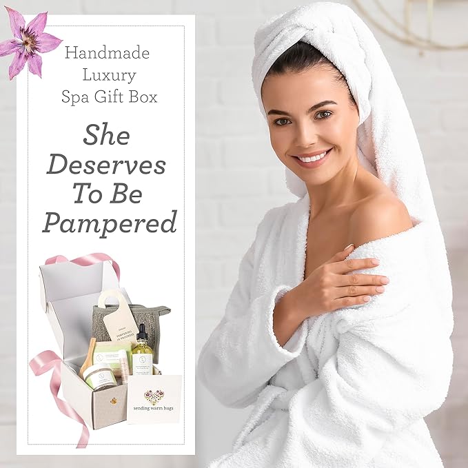 Lizush Lemongrass 6-Piece Spa Gift Set for Women - Relaxing Self-Care Basket, Luxury Handmade Body Care Items for Premium Relaxation - Sending Hugs - Handmade in The USA