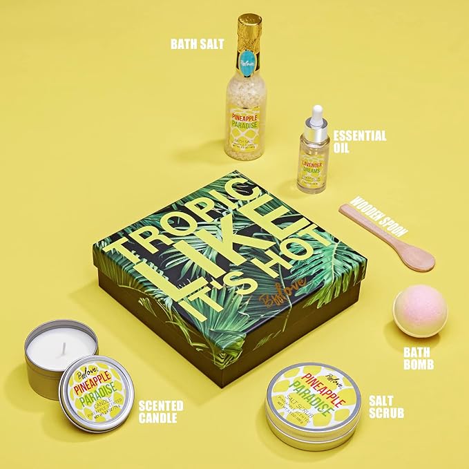 Bath Set for Women, 6Pcs Spa Gift Set, Spa Gifts for Women, Spa Kit with Scented Candle, Essential Oil, Bath Salt, Bath Bomb, Salt Scrub, Mothers Day Gifts for Mom