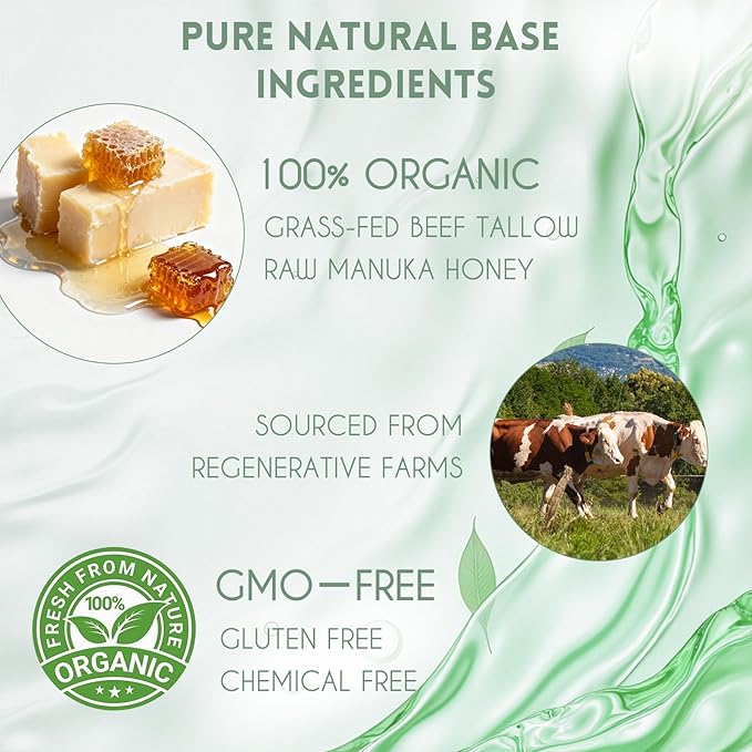 Beef Tallow for Skin — Travel Size Organic Tallow and Honey Balm, Revitalize Skin for Morning, Suitable for Dry&Wrinkled Skincare, 100% Natural, Deep Hydration, Sweet Orange, 2 * 1 Oz.