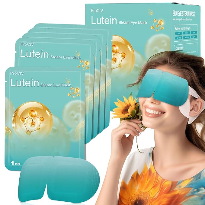 16 Packs Lutein Steam Eye Masks for Dry Eyes Self Heated Disposable Sleep Mask Soothing Headache Relief Dry Eye,Hot Warm Compress for Stress Relief Relief Eye Fatigue, Spa Items Travel Essentials