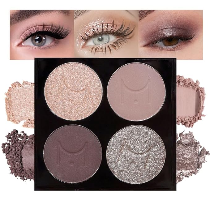 4 Colors Eyeshadow Makeup Palette,Champagne Nude Pink Dark Brown Natural Neutral Eye Shadow Palette with Mirror,Long Lasting Naturing-Looking,Waterproof