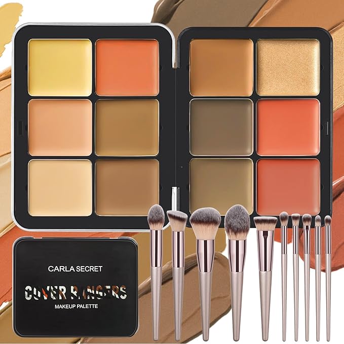 Makeup Kit, 12 Colors Vegan Eyeshadow Concealer Palette with 10 Professional Champagne Gold Makeup Brushes Set, Cruelty-Free, Gift Set for Women, Teens, Beginners(A)