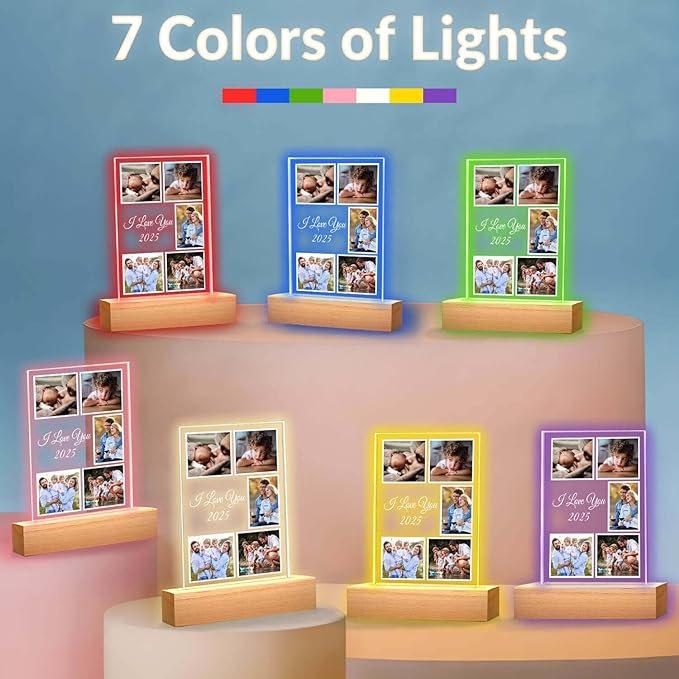 Custom Picture Frames with Photo, Personalized Photo Frame with Night Light, Customized Picture Frame, Personalized Christmas Birthday Gifts for Women, Men, Baby, Kid, Family