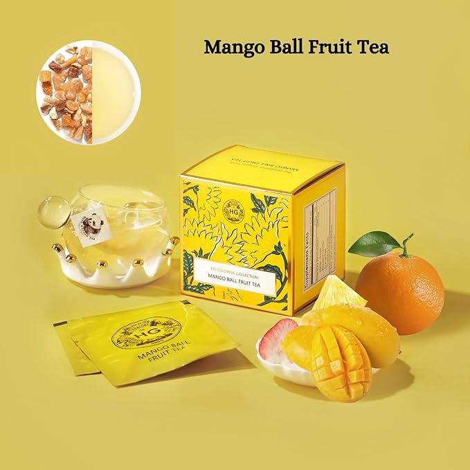 Mango Ball Fruit Tea Gift Set – Fruity Herbal Blend with Natural Ingredients | 20 Tea Bags + 100g Rock Sugar | Caffeine-Free Daily Wellness Tea | Refreshing Tropical Flavor | Holiday Gift Box for Women & Friends