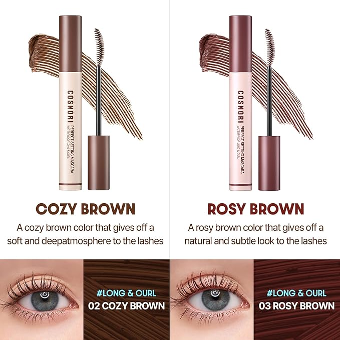COSNORI Perfect Setting Waterproof Mascara Long&Curl 06 Urban Red – Long-Lasting Smudge - Burgundy Maroon Mascara - Korea Waterproof, Long lash, Strong fixing, Silk Amino Acids - 0.23fl oz (7ml)