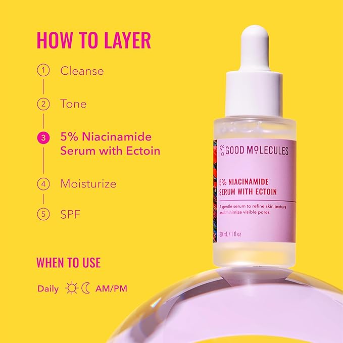 Good Molecules 5% Niacinamide Serum With Ectoin - Ultra Hydrating Serum to Target Enlarged Pores, and Acne - Moisturizing, Pore Minimizer for Face - Skin Care