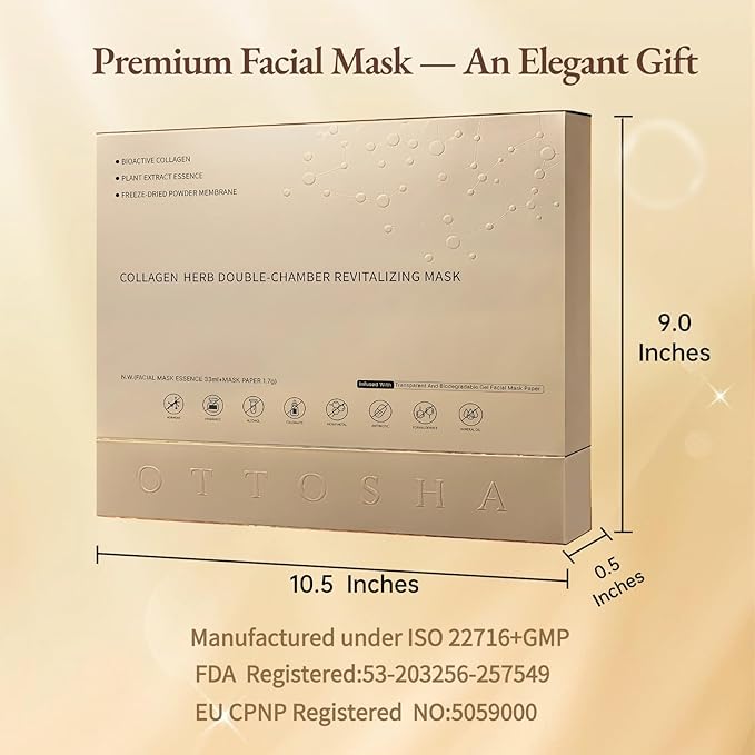 Bioactive Collagen Revitalizing Facial Mask for Women & Men Skin Care SPA,1+1 Packs Separated Essence and Powder Membrane, Moisturizing,Soothing,Repair,Firming, Anti-Aging (1 pair)