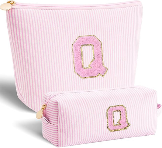 Personalized Makeup Bag for Women Girls - Fashion Cosmetic Bag Trendy Travel Toiletry Bag with Initials Letter - Teen Gifts - Pink,Q