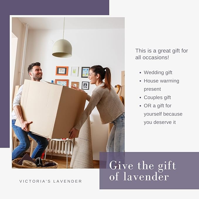 Victoria's Lavender Home Essential Products Set - Made in the USA Collection, Includes Soy Candle, Room Spray, Hand Soap, Organza Sachets, Dryer Bags, Ideal Gift Set for Home Buyers - Lavender (5 Pcs)