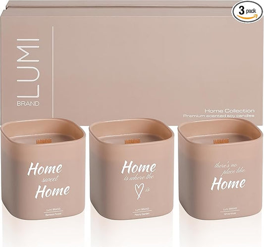 Set of 3 Scented Soy Candles Gift Set | Home Collection | White Musk, Bamboo Forest & Peony Garden | Crackling Wood Wick | 50+ HR Burn, 9.8oz Each | Luxury Soy Candle Gift for Women & Home