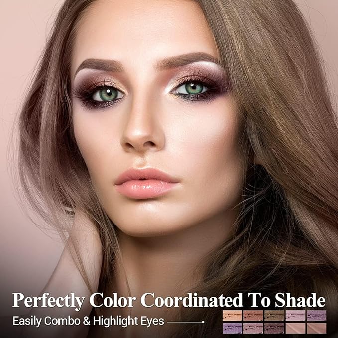 Plum Eyeshadow Stick Makeup Set 10PCS, Neutral Shimmer And Matte Cream Eye Shadow Palette, Metallic Bronze Smoky Eyeliner Brightener Crayon Pencil Kit, Ideal Gift for Women -Lilac Brown