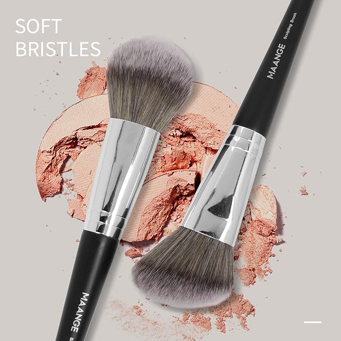 Makeup Brushes with Case, MAANGE 18 Pcs Professional Makeup Brush Set Premium Synthetic Face Kabuki Brush Kit Foundation Blush Powder Eyeshadow Brushes Set Christmas Gift (BlackSliver)