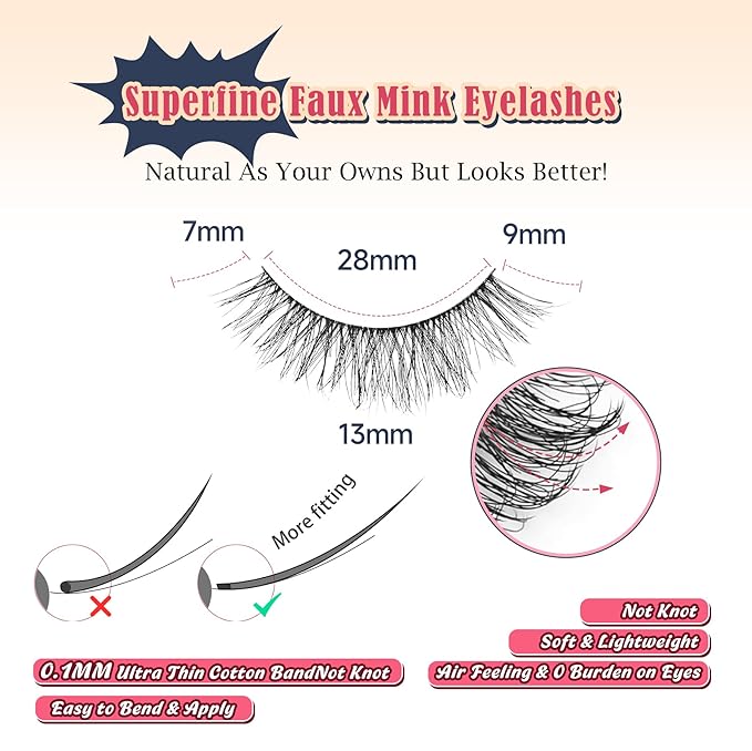 Natural Lashes Fake Eyelashes Pack C Curl Strip Lashes 13MM False Eyelashes Natural Looking 3D Volume Lash thin Band Eyelash Pack 7 Pair Siligli